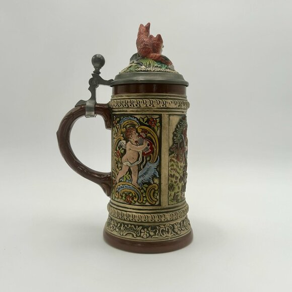 Vintage Genuine Gerz German Beer Stein With Fox Lid & Intricate Hunt Scene - Picture 3 of 10